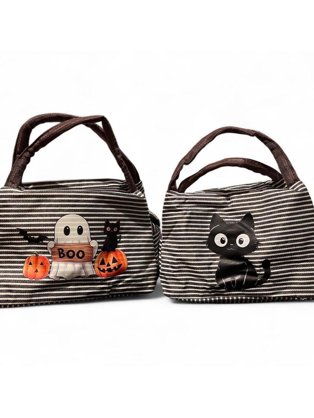 Cute Halloween Insulated Lunch Bag Bundle, Set of 2 - Ghost & Black Cat